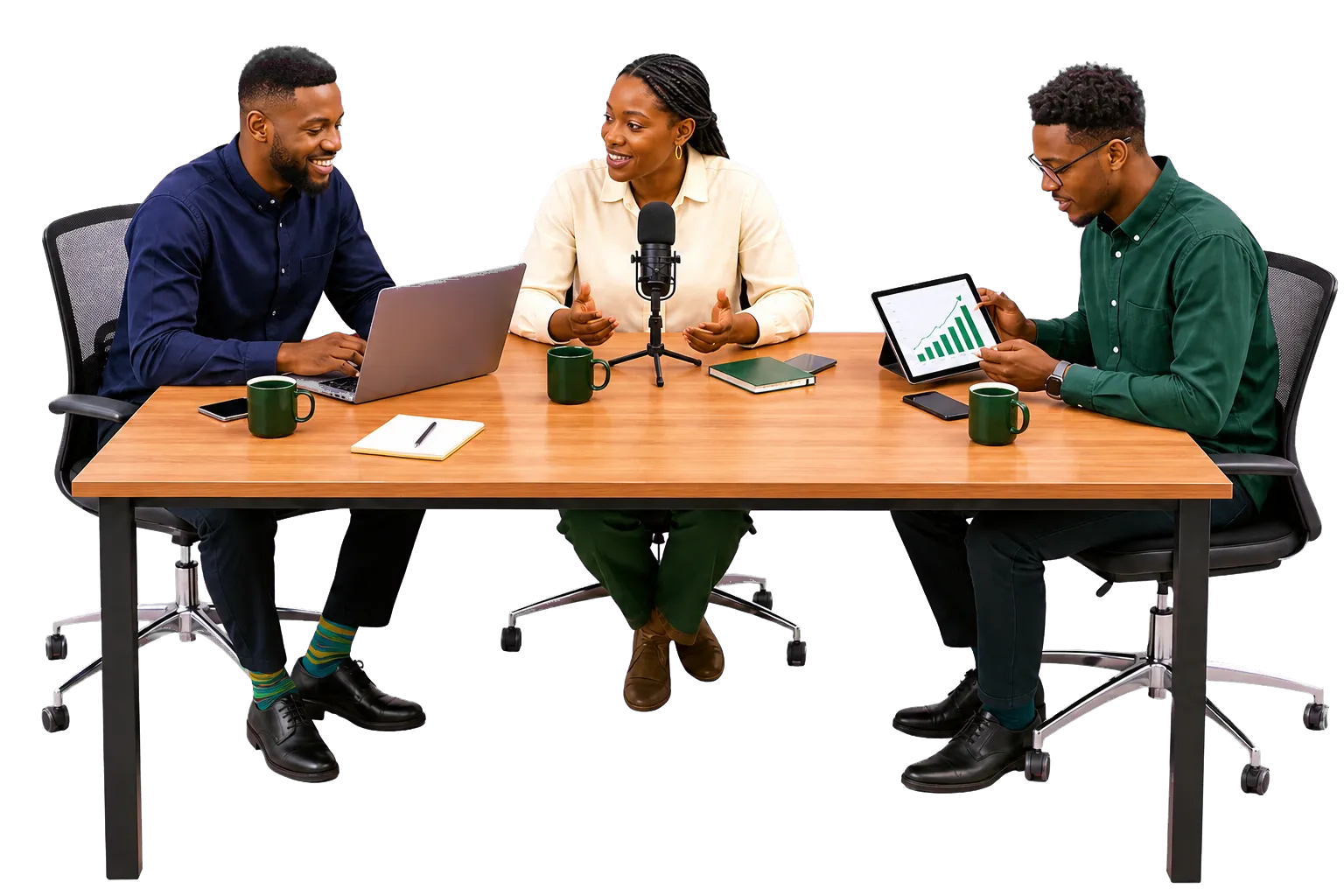 Trois entrepreneurs collaborent autour d’une table de réunion