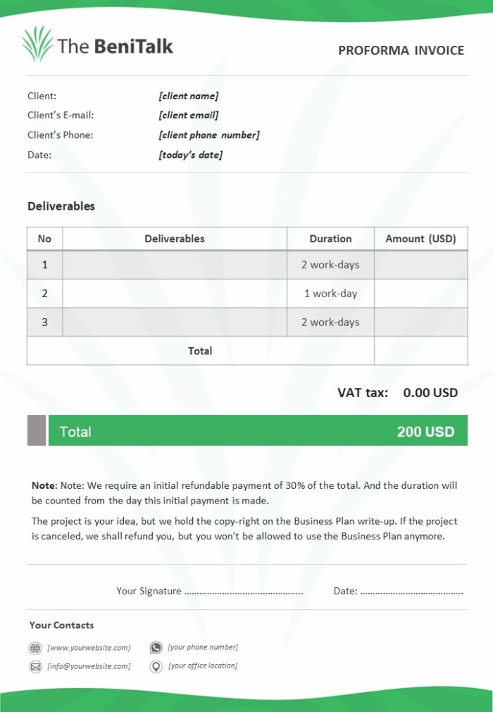 Free Editable Proforma Invoice Template made in PowerPoint to download a use anywhere without any attribution -The BeniTalk templates